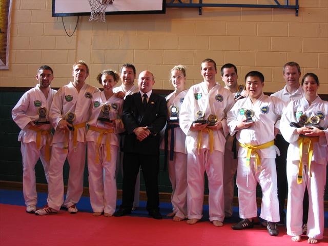The Taekwondo Centre fighters with trophies